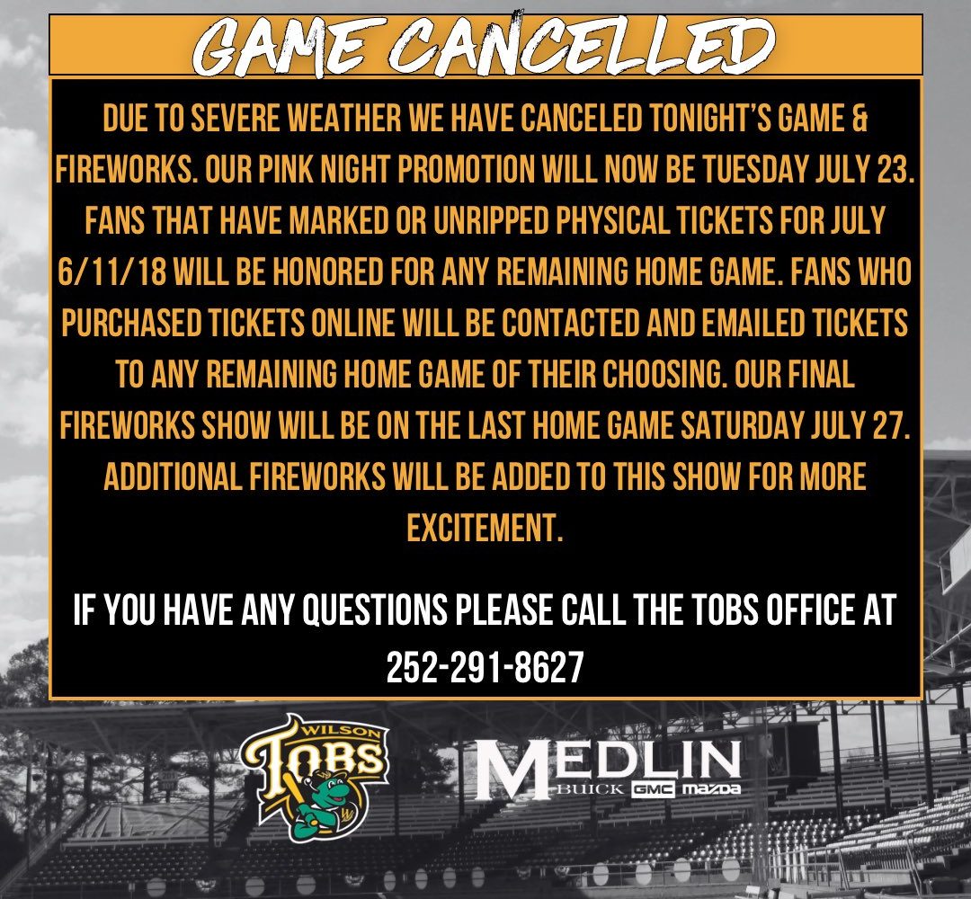 6/18 Game Cancelled!
