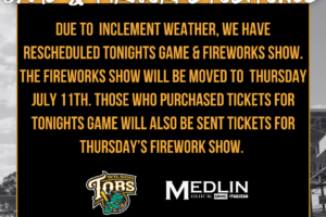 Fireworks Postponed to Thursday July 11th!